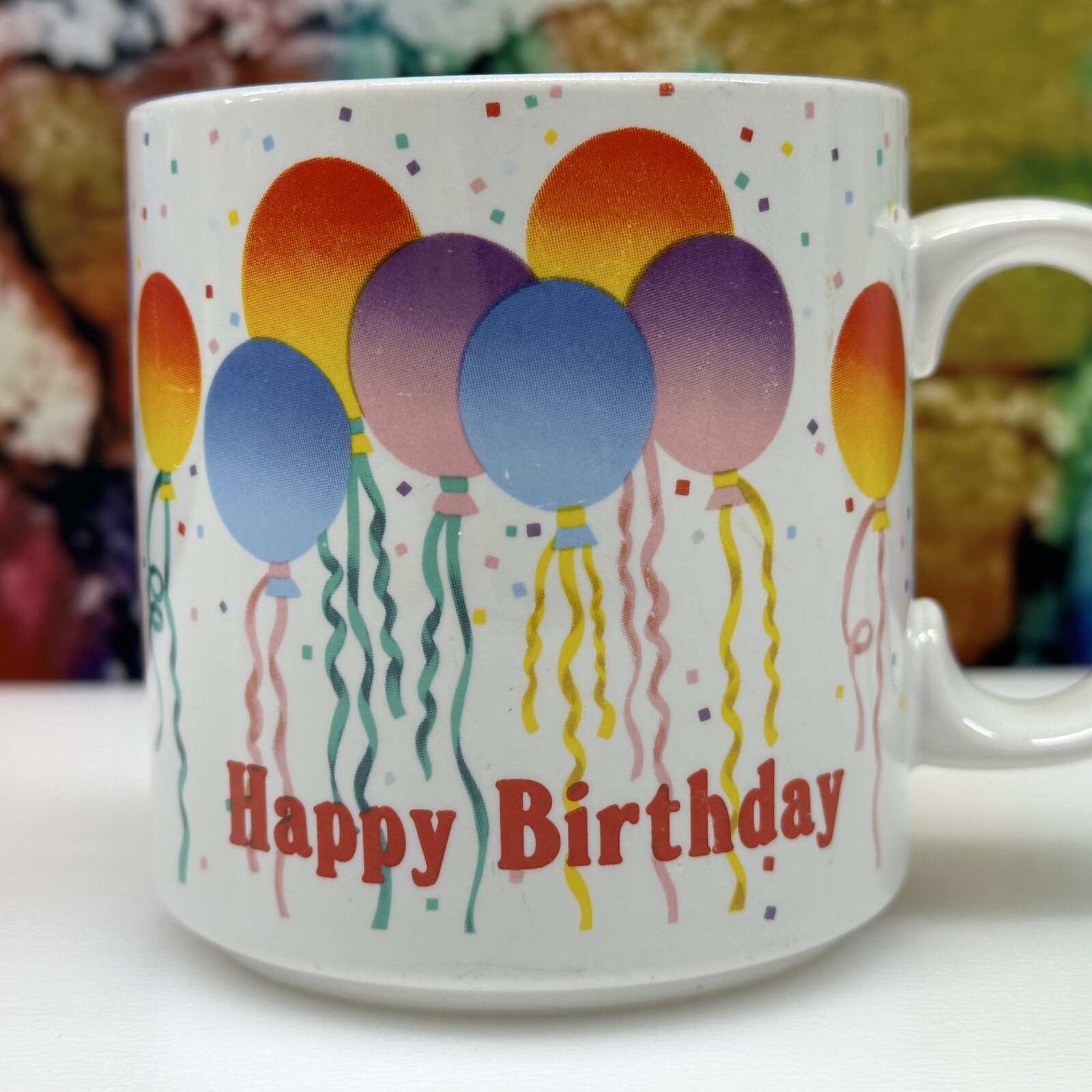 Happy Birthday RUSS Coffee Mug Cup Balloons Confetti Party Present Gift Clean!