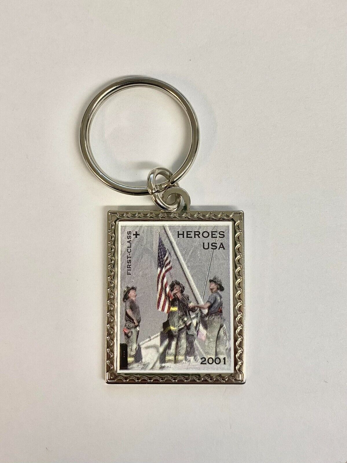 Vintage Keychain 9-11 – 2001 Postage Stamp – Heroes USA size 2 3/8″ X 1 5/8″