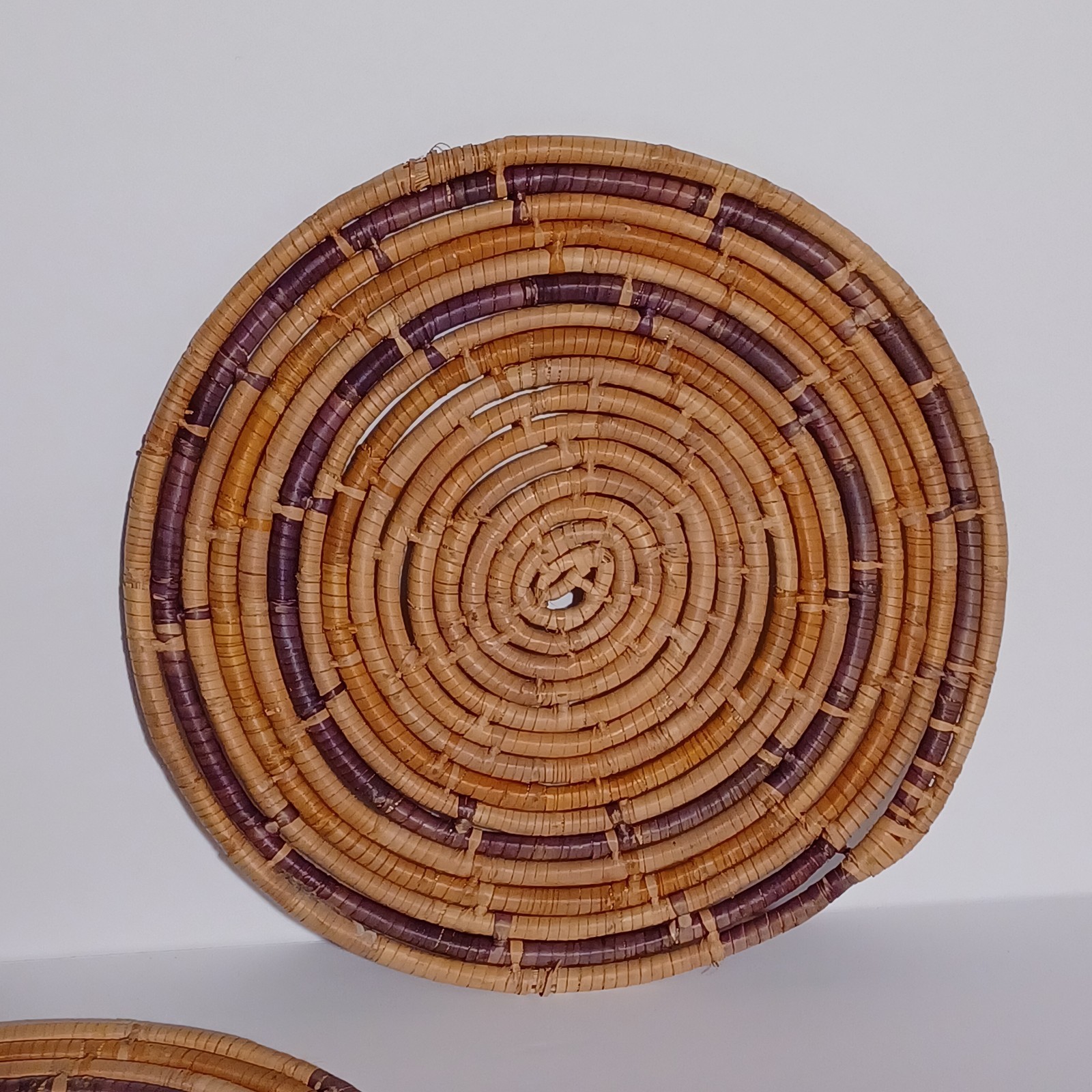 Woven Raffia Rattan Hot Plate Coaster Vintage Trivets 9.5in