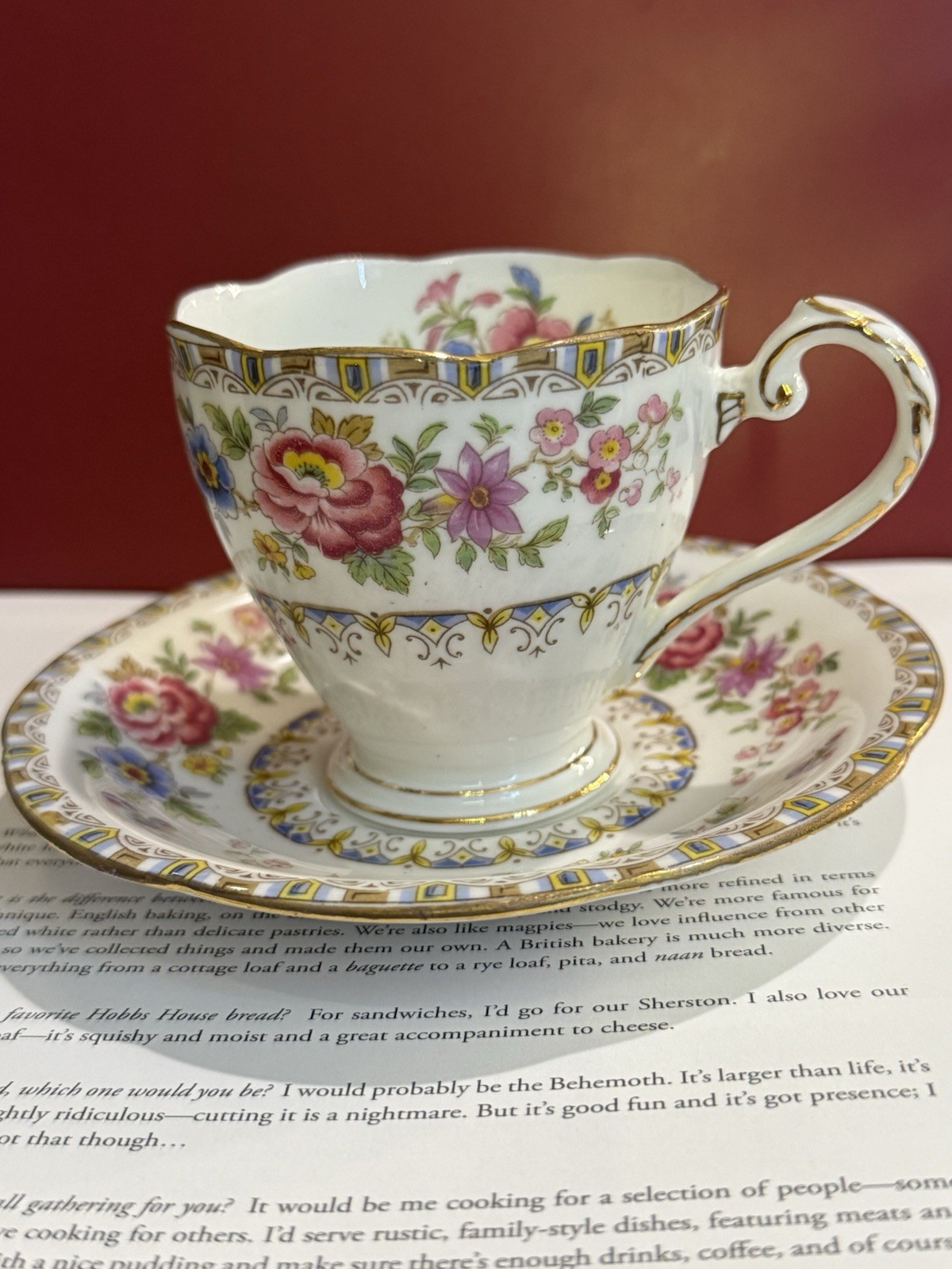 Vtg Grafton Bone China Mini Cup And Saucer Flower Motif W Gold Rim *read