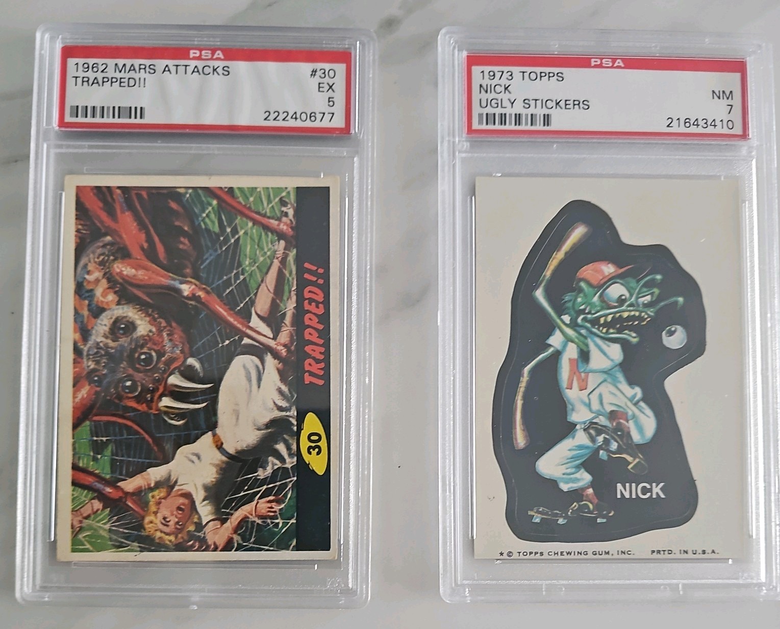 1962 Mars Attacks PSA 5 plus 1973 Ugly Stickers Nick PSA 7 Lot both slabbed.