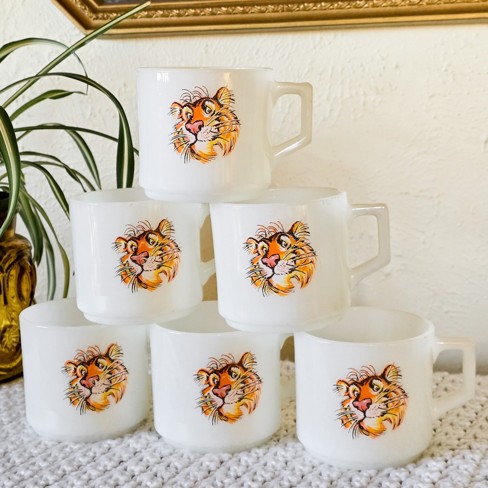 Fire-King Esso Tiger Milk Glass Coffee Mug | White Advertising Cup