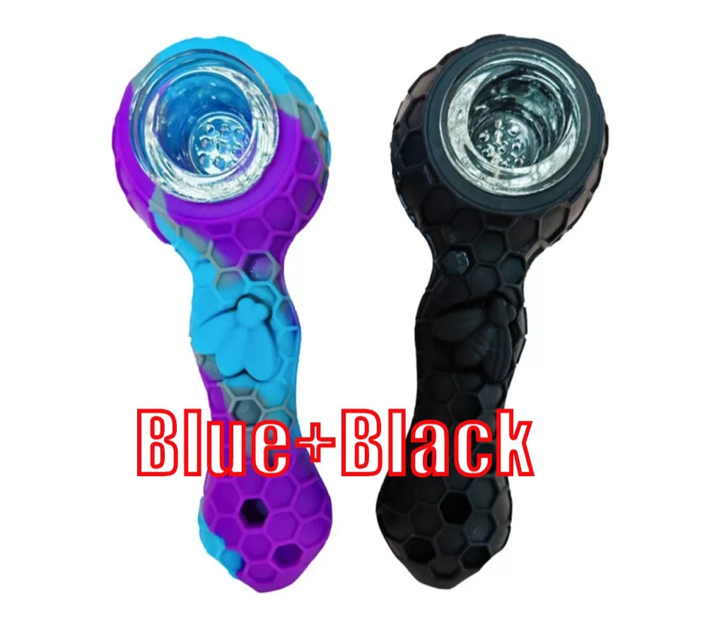 2pc Silicone Smoking Pipe 4.3″ Honeycomb Bee Tobacco Hand Pipes Glass Bowl Tool