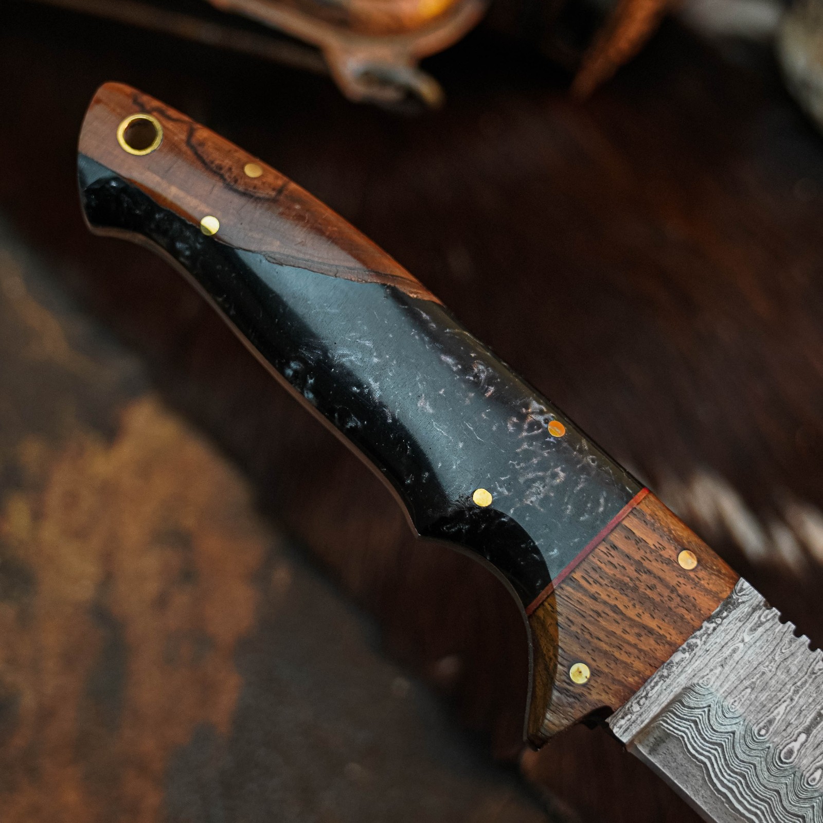 8.8 Clip Point Knife Damascus Steel Hunting EDC Full Tang Blade Hybrid Handle