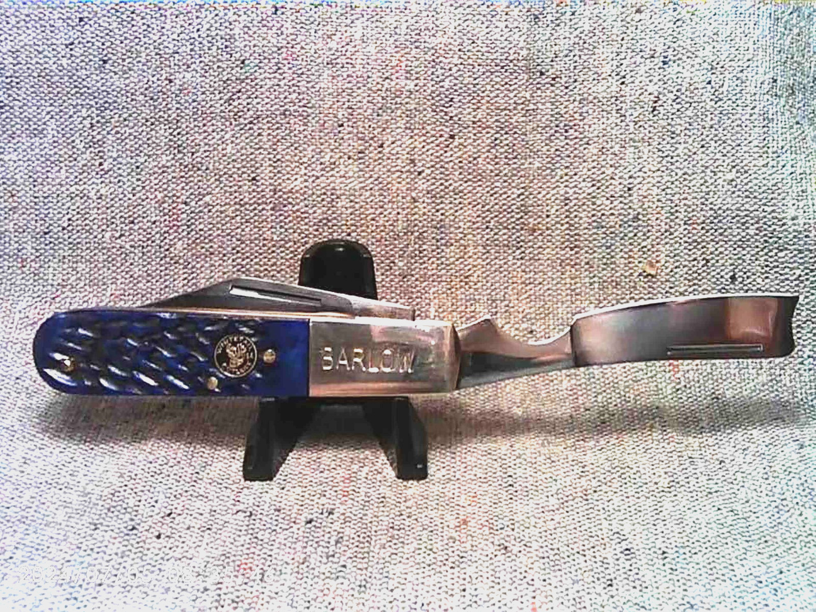 RARE Barlow Razor Pocket Knife Blue Bone Handles Razor & Clip Blades, 3-3/8″