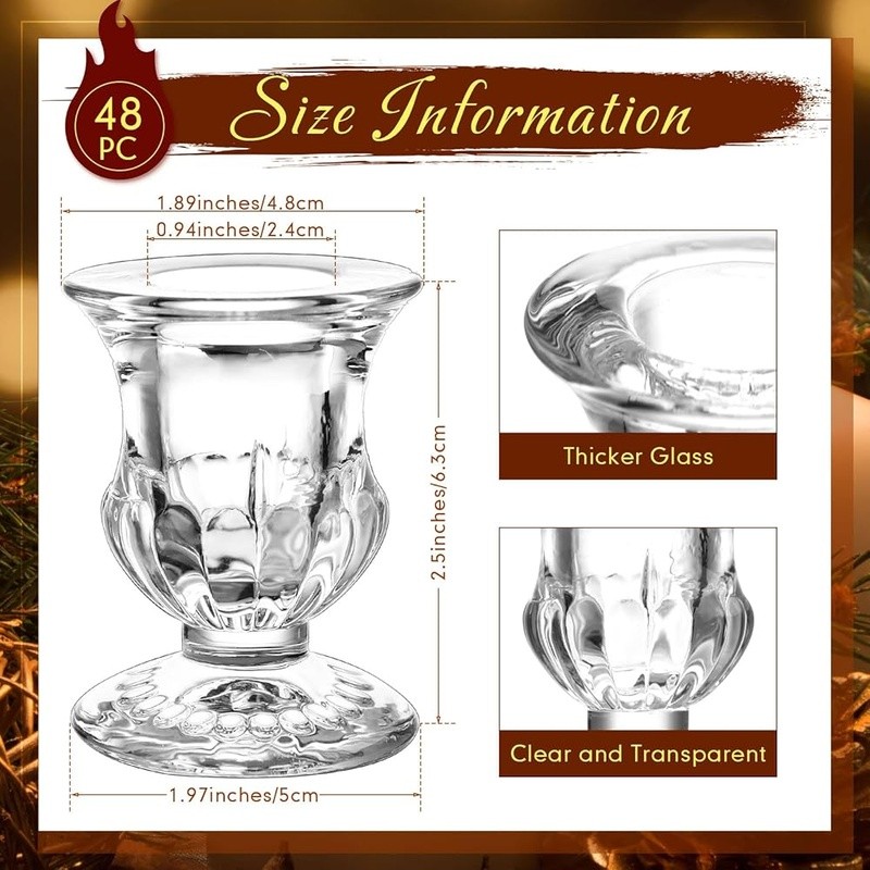 48 Pack Glass Taper Candle Holders Bulk Elegant Clear Candle Sticks Home Decor