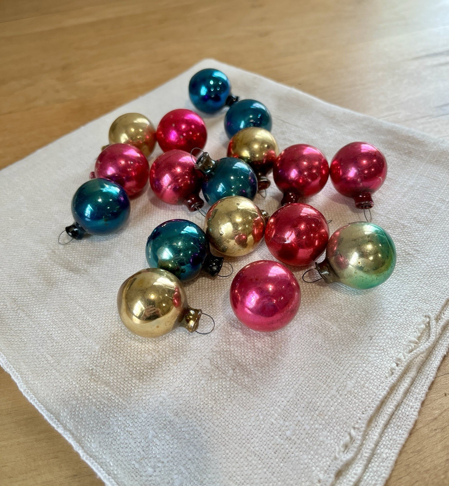 17 Vintage 1.25” Round Mercury Glass Christmas Bulb Ornaments
