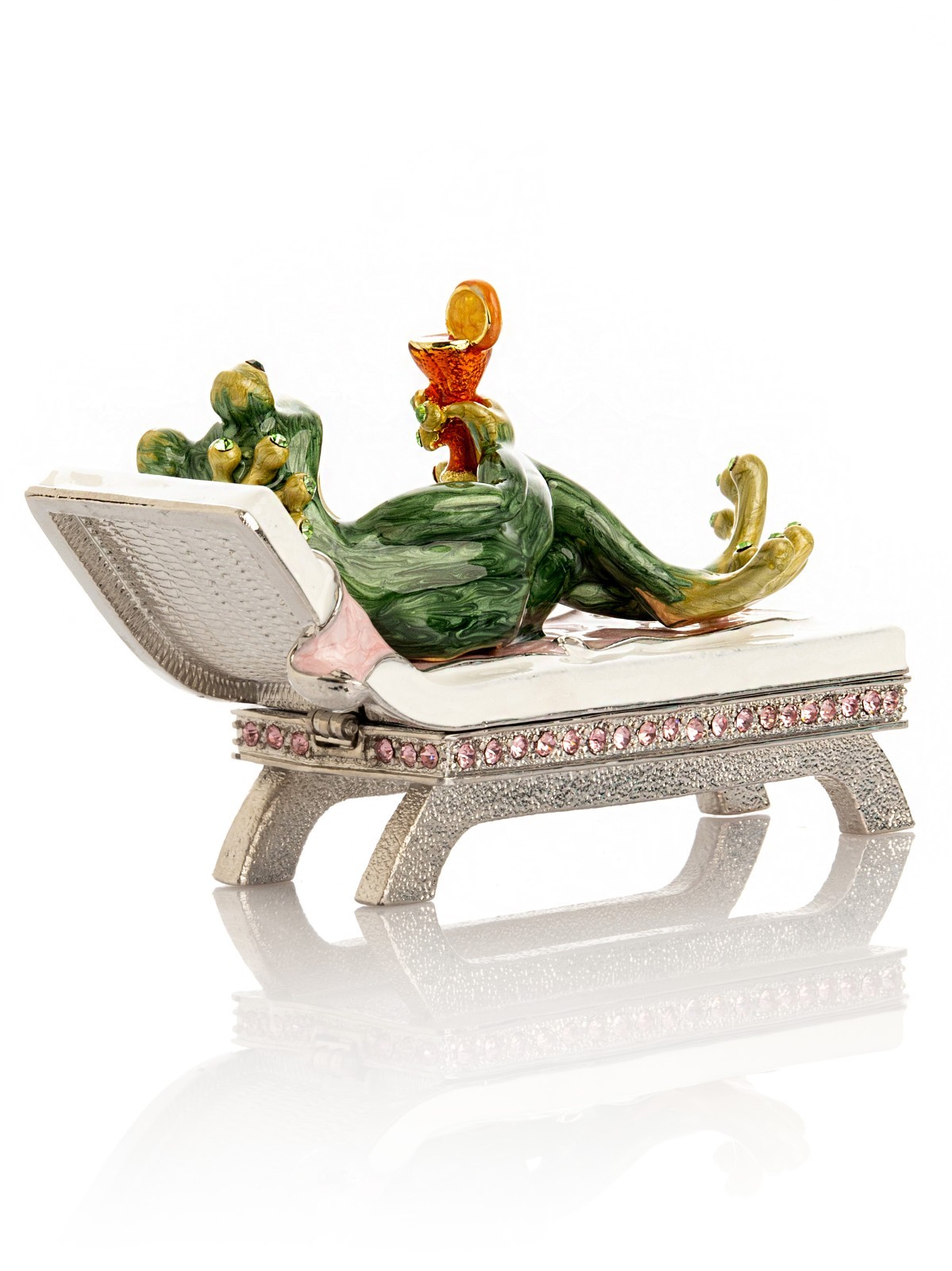 Keren Kopal Frog drinking a cocktail Trinket Box Decorated & Austrian Crystals