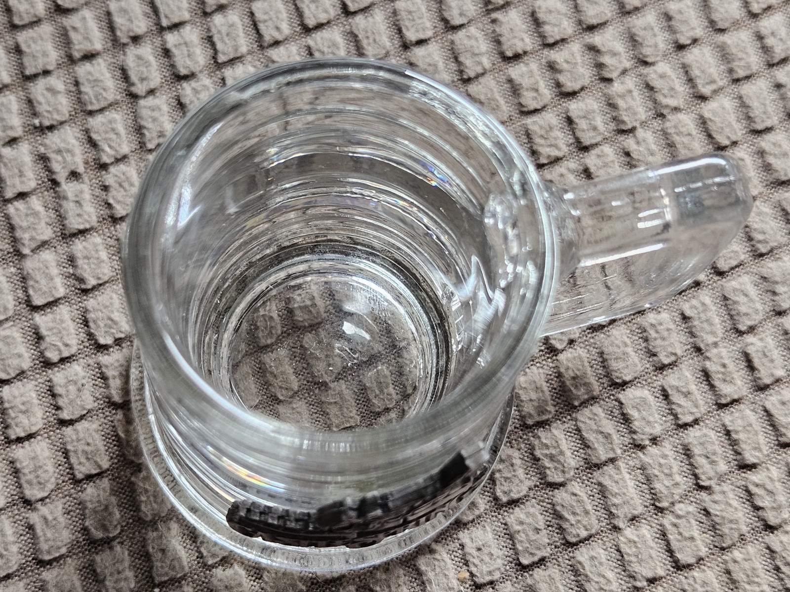 Sm Glass Mug Style Souvenir Shot Glass Pewter Like Emblem Attached CastleSprings