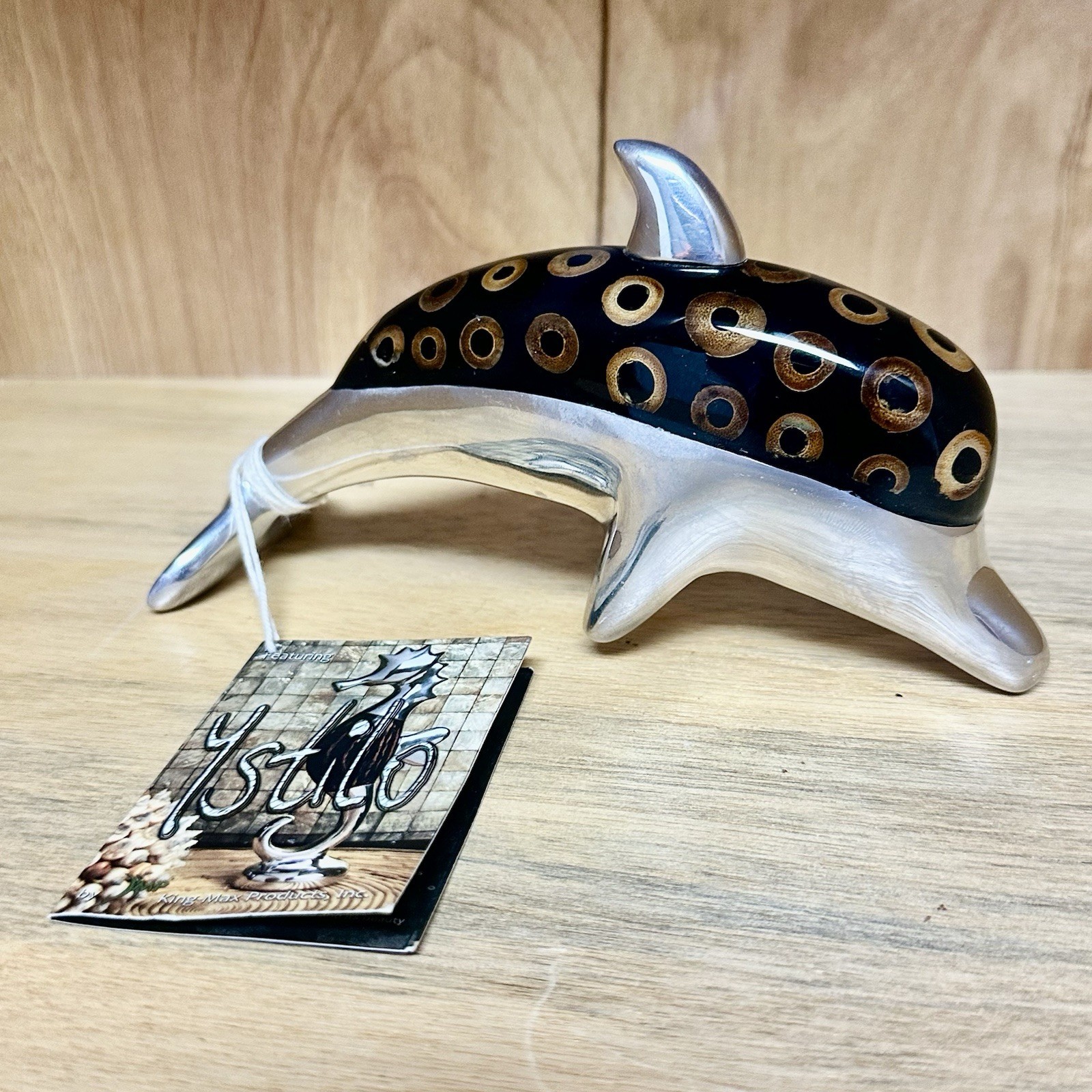 RARE Late 20th Century Atlantis Paradise Dolphin Aluminum & Glass Figurine 6.25”