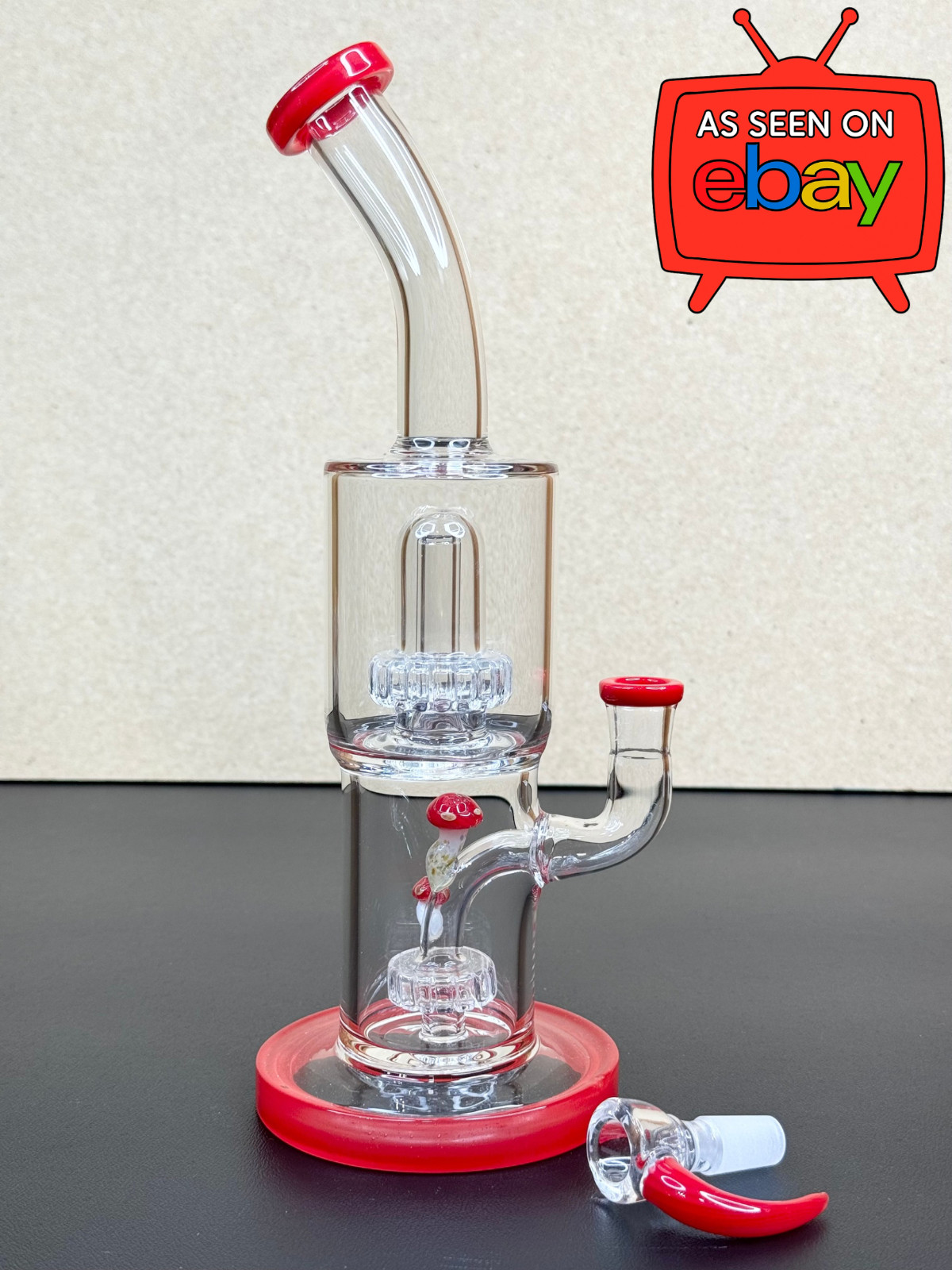 12” Double Chamber Glass Bong – Red Thick Water Pipe Hookah w/ 14mm Bowl
