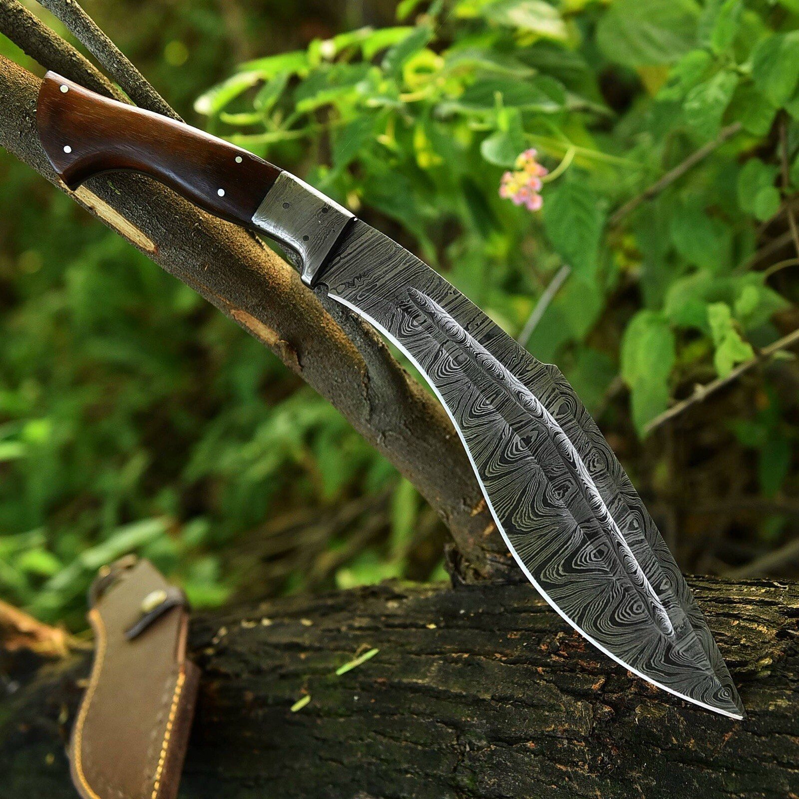 Full Tang Damascus Fixed Blade Gurkha Kukri Knife Tactical Outdoor Survival