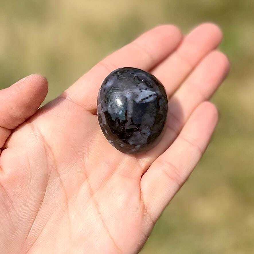 Indigo Gabbro Palm Stone, Mystic Merlinite Natural Indigo Gabbro from Madagascar
