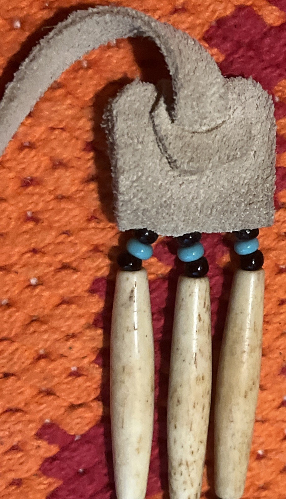 Native American Style Handmade~Bone & Bead Choker Necklace with Leather Ties