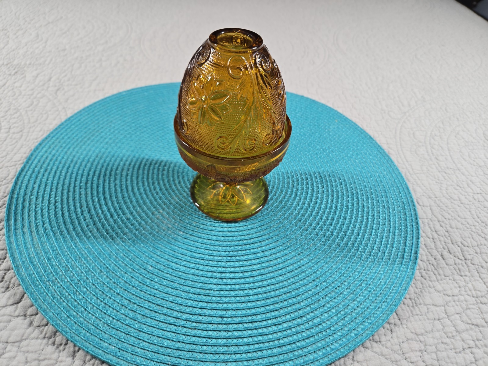 Tiara Glass Fairy Lamp Flower Pattern No Imperfections Amber Indiana Glass VTG