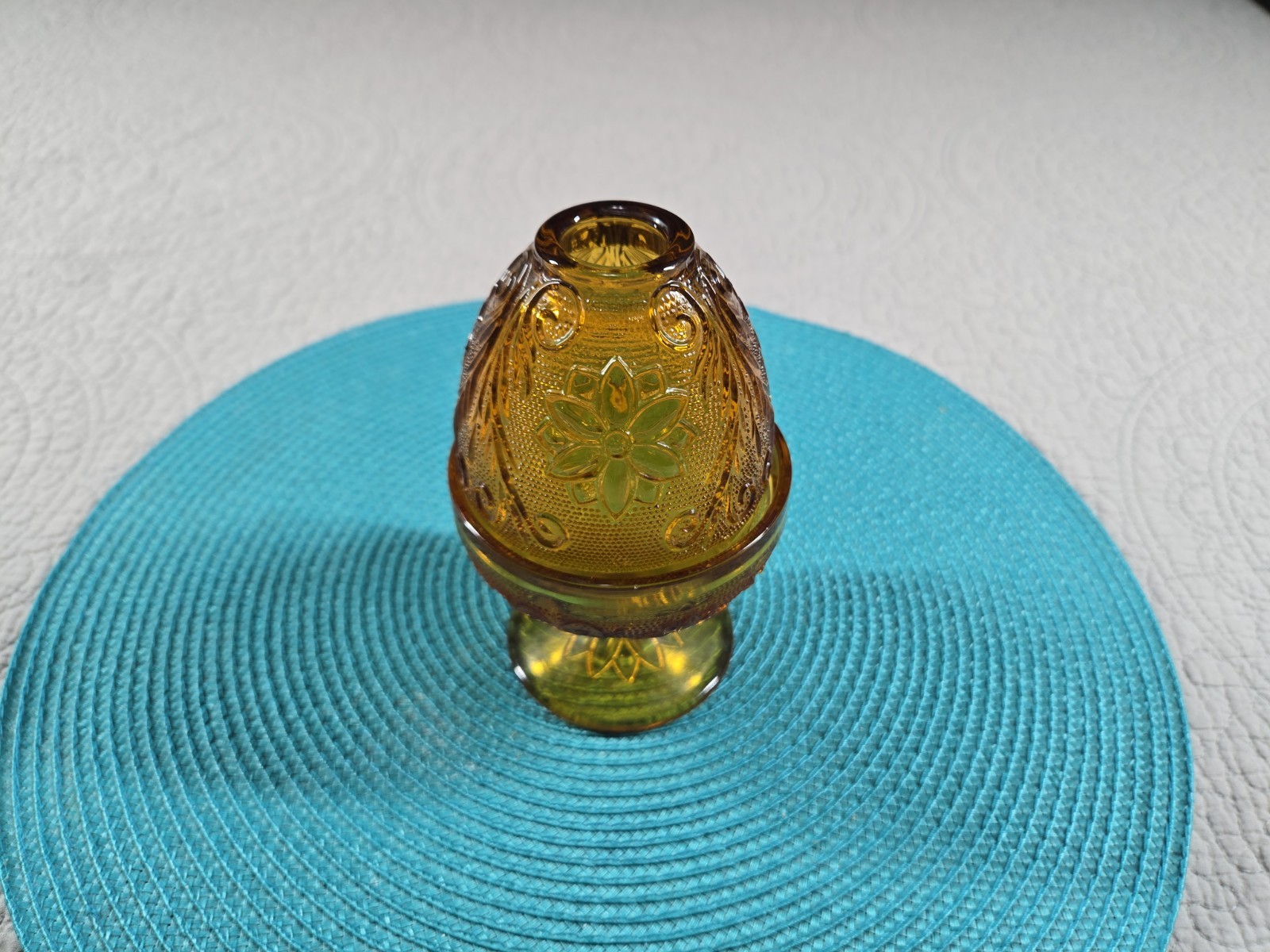 Tiara Glass Fairy Lamp Flower Pattern No Imperfections Amber Indiana Glass VTG