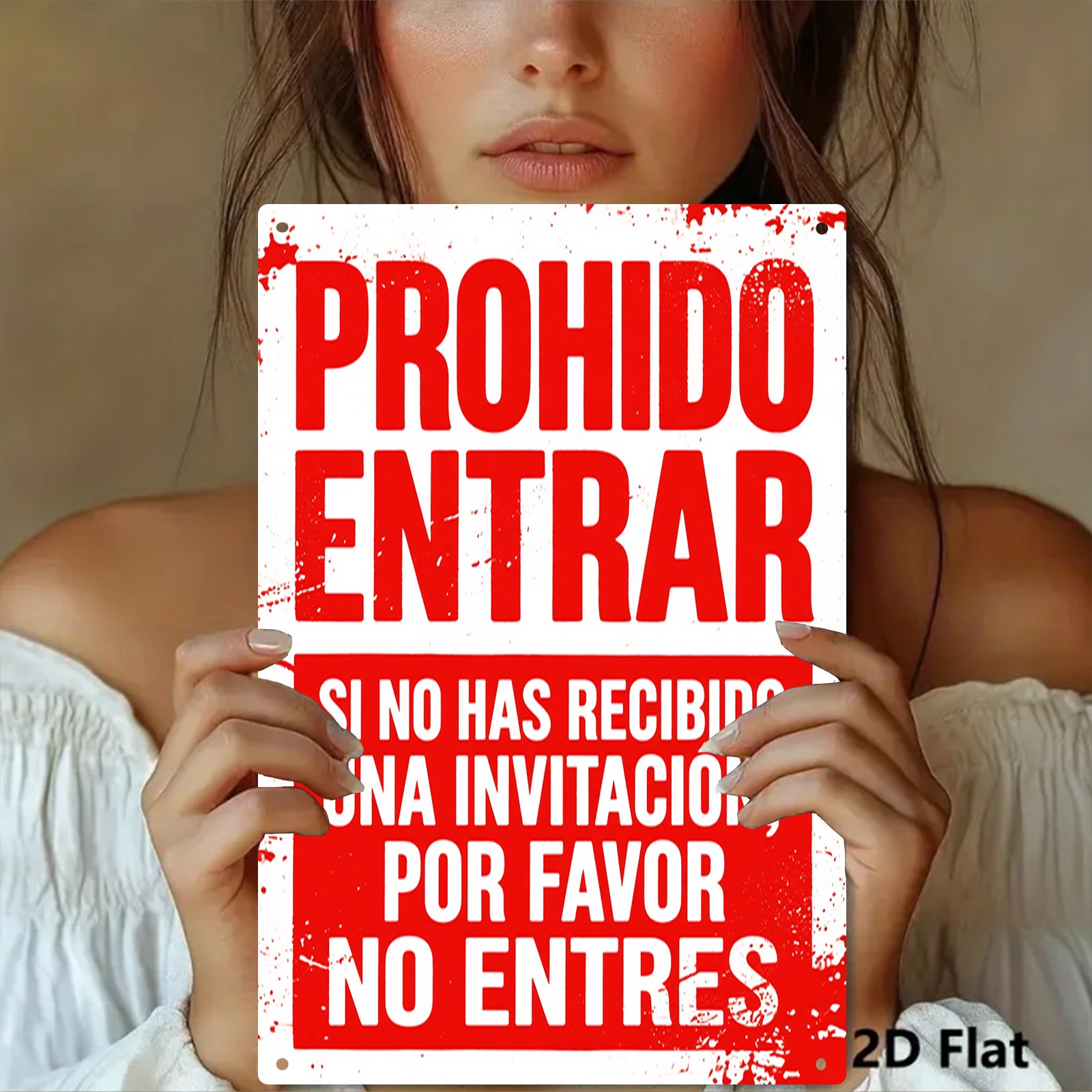 2D Flat, 1pc Tin Metal Signs Home Décor „No Entry“ Spanish, Suitable for Private