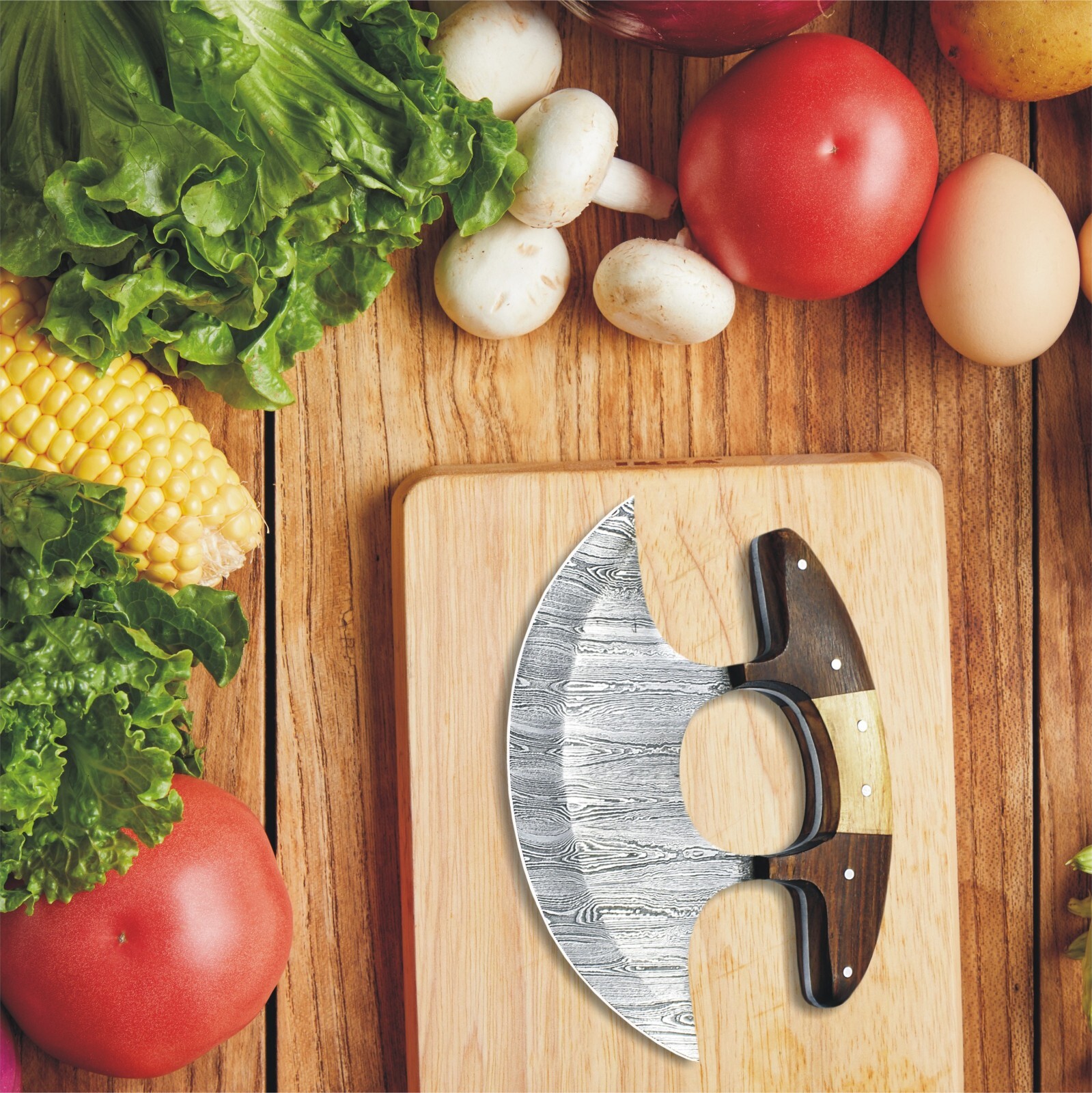 SHARDBLADE Alaskan Ulu Knife W/Sheath, HAND FORGED 5.8″ Damascus Steel Pizza Cut