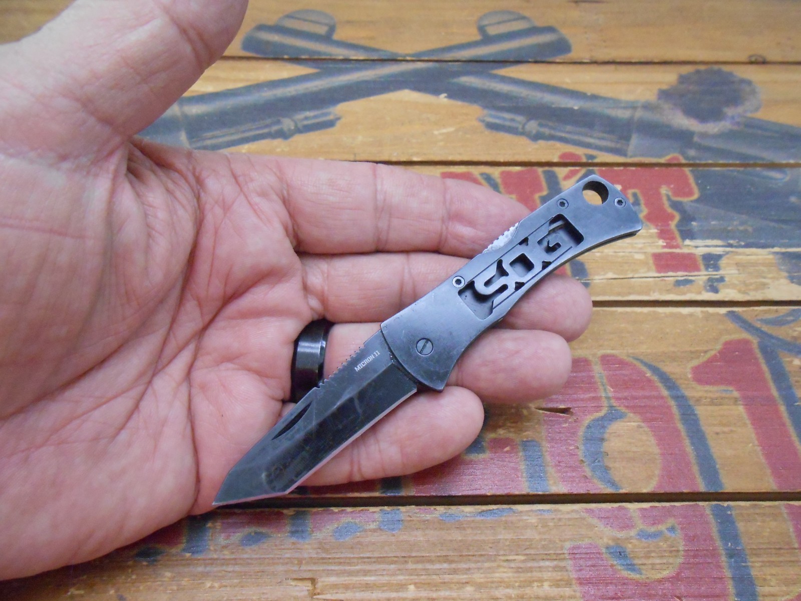 SOG Micron II Pocket Keychain Knife Lockback Plain Edge Tanto Blade