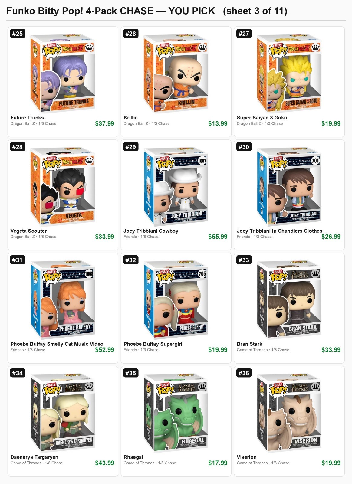 Funko Bitty Pop! 4-Pack CHASE Figures – You Pick – Variety Marvel DC Anime More