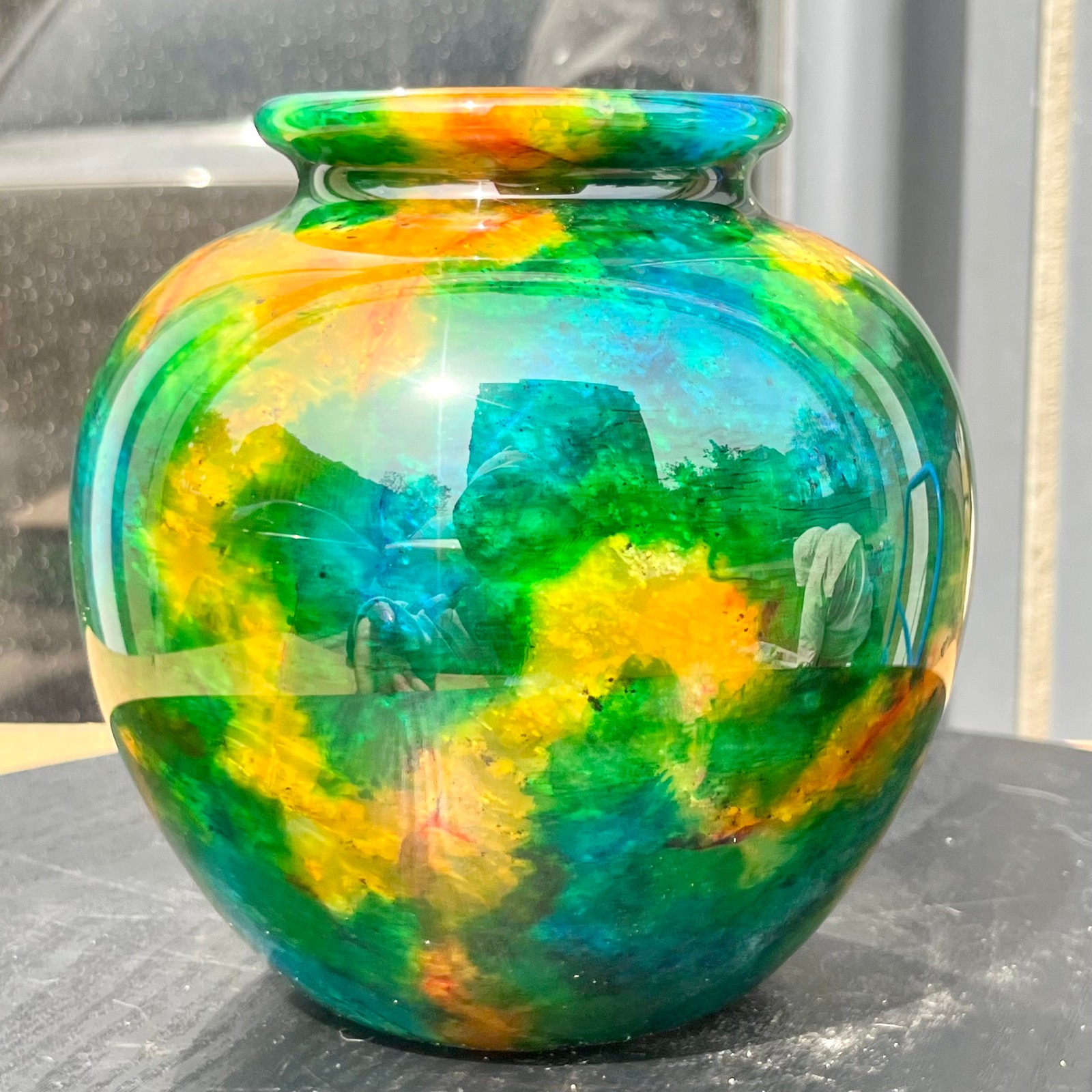 Natural Multicolor Agate Stone Vase Polished Gemstone Urn Home Decor 2.7 lb