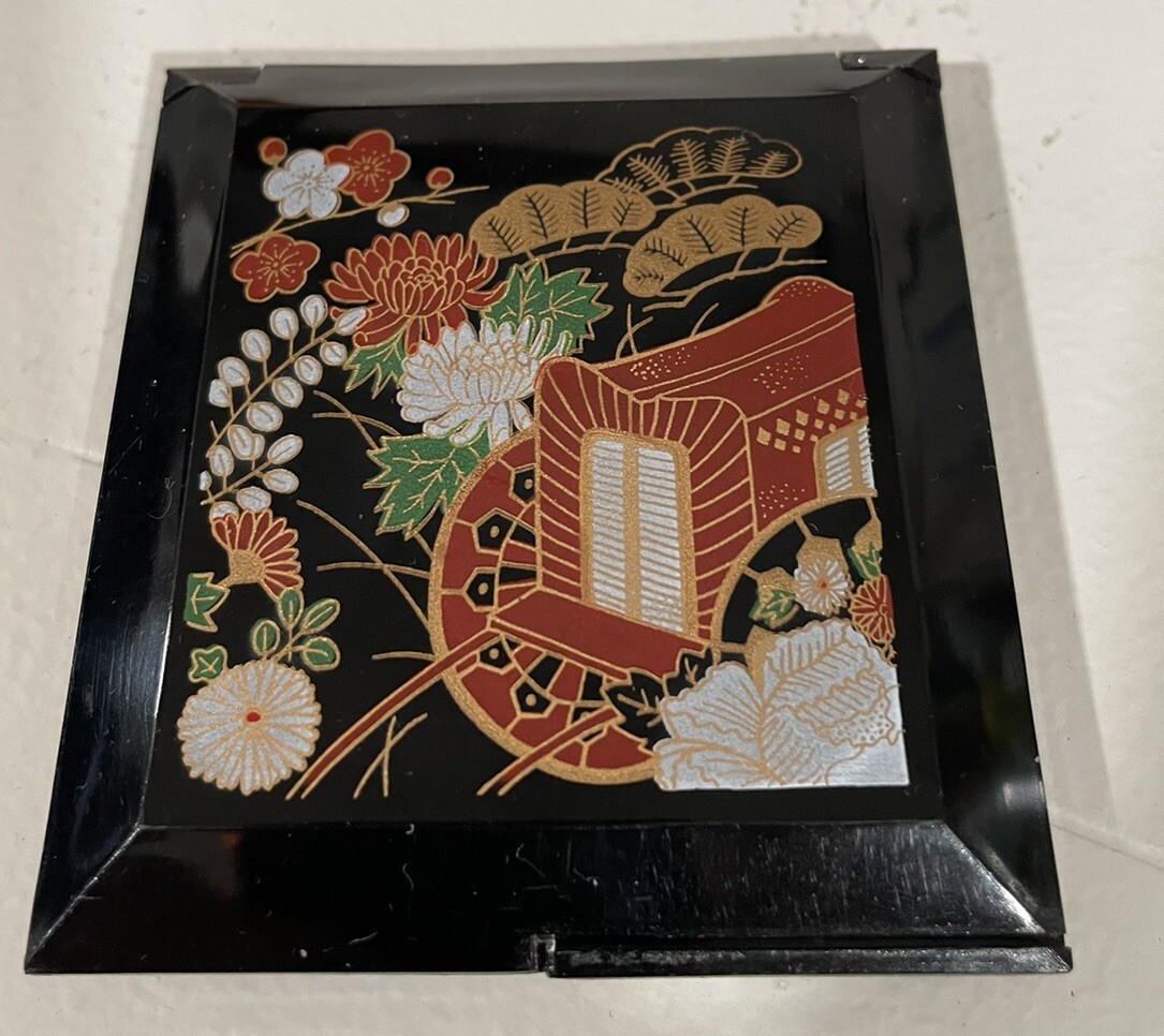 Japanese Decorated Mirror Compact Regular And Magnifying Great Gift Vintage