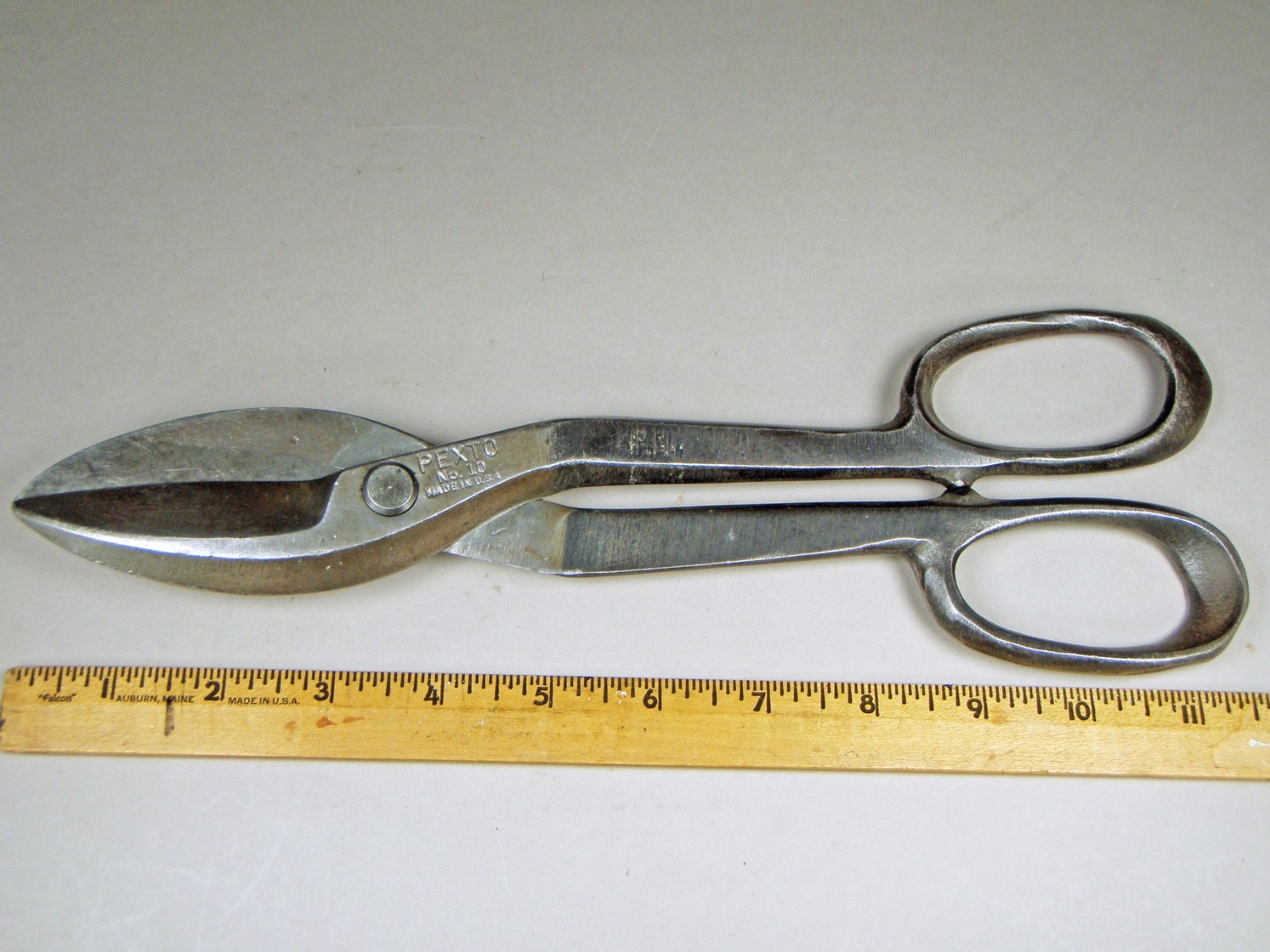 Vintage Pexto No 10 Tin Snips 11.5″ OAL Cuts 24ga Stainless Made in USA ==EXC==
