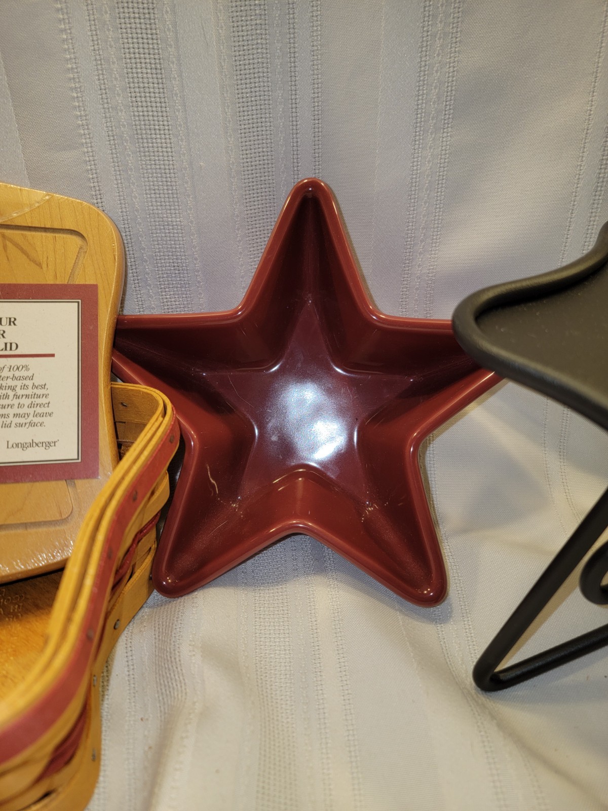 Longaberger 2001 Red Little Star Basket Patriotic Set wrought iron dish w/LID