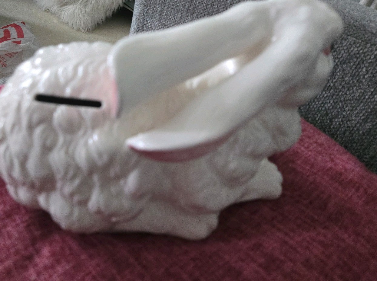 Vintage PIER ONE Ceramic White BUNNY BANK
