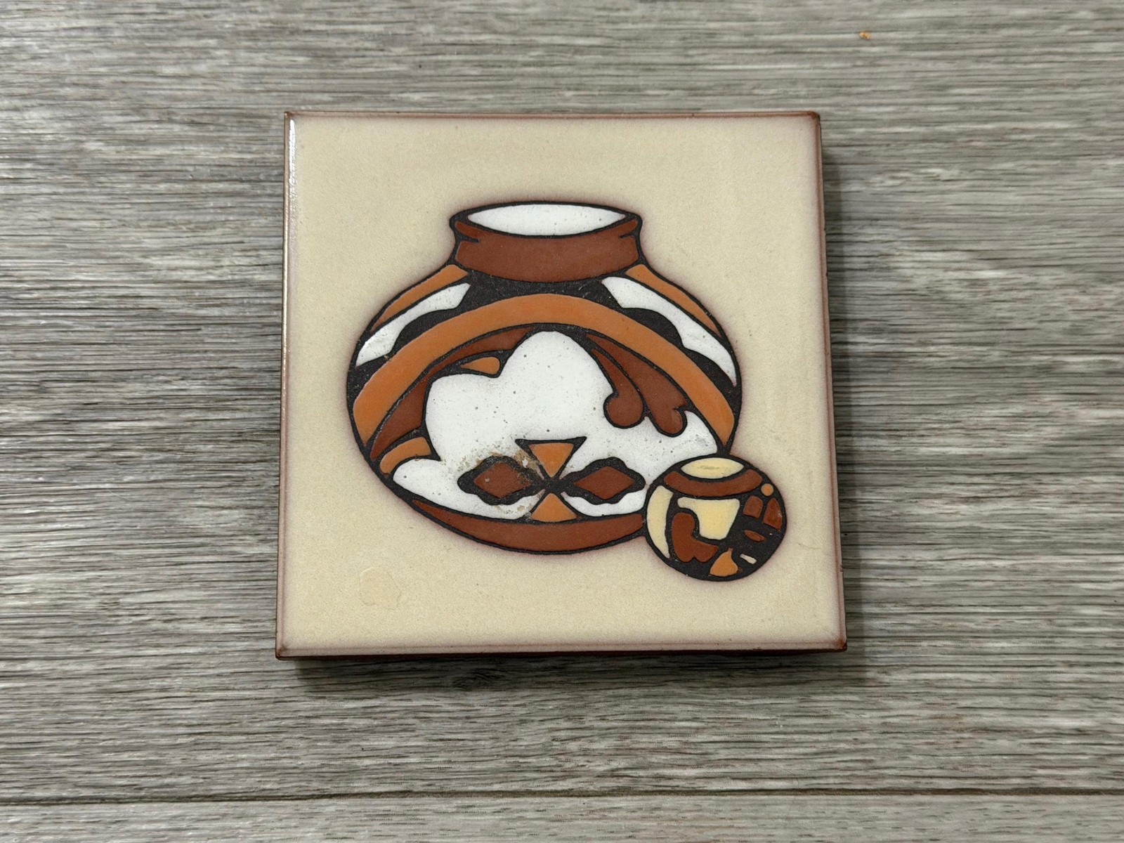 Vintage Cleo Teissedre Hand-Painted Tile Southwest Pottery Art