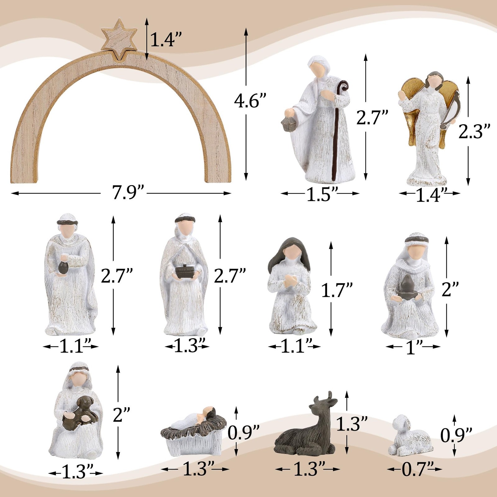 11 Pcs Christmas Scene Nativity Set, Holy Family Scene with Wooden Arched Sta…