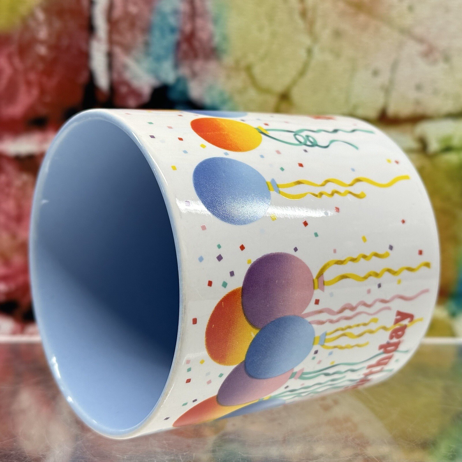 Happy Birthday RUSS Coffee Mug Cup Balloons Confetti Party Present Gift Clean!