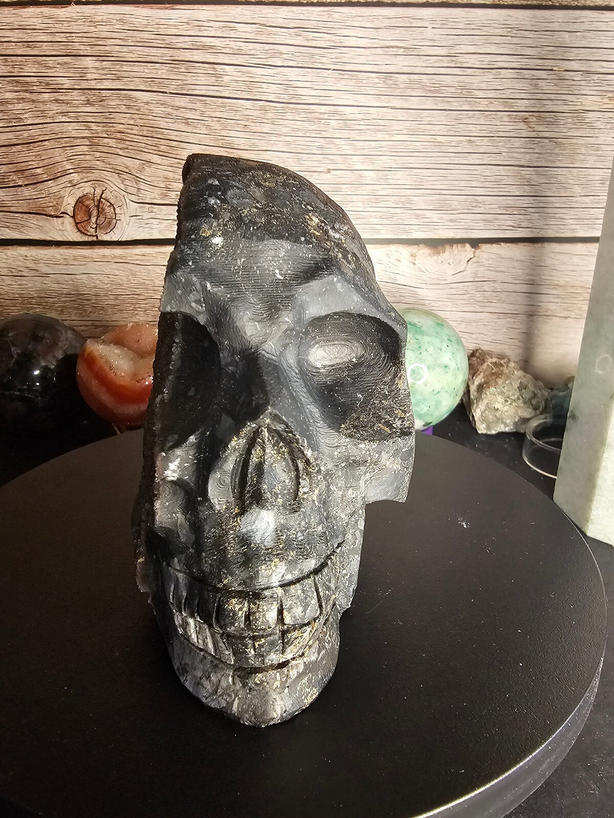 Indigo Gabbro Mystic Merlinite Crystal Skull Carving 2.7 lbs 5 Inch Display