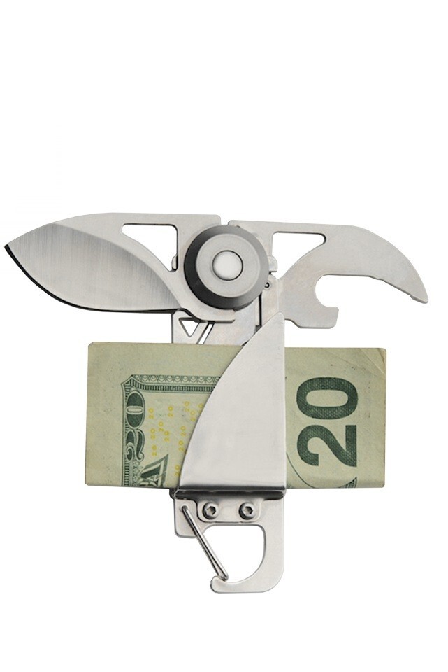Folding Pocket Knife | Silver Money Clip Wallet Carabiner Sharp Blade EDC Gift