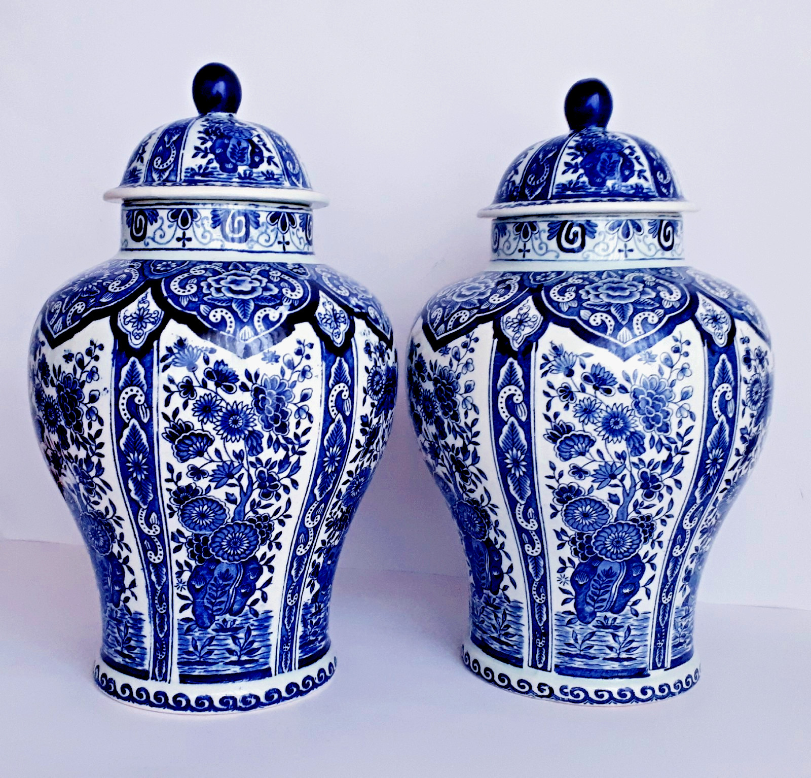 DELFT XL GINGER JAR BLUE & WHITE LIDDED VASE 14.2 INCHES by BOCH ROYAL SPHINX