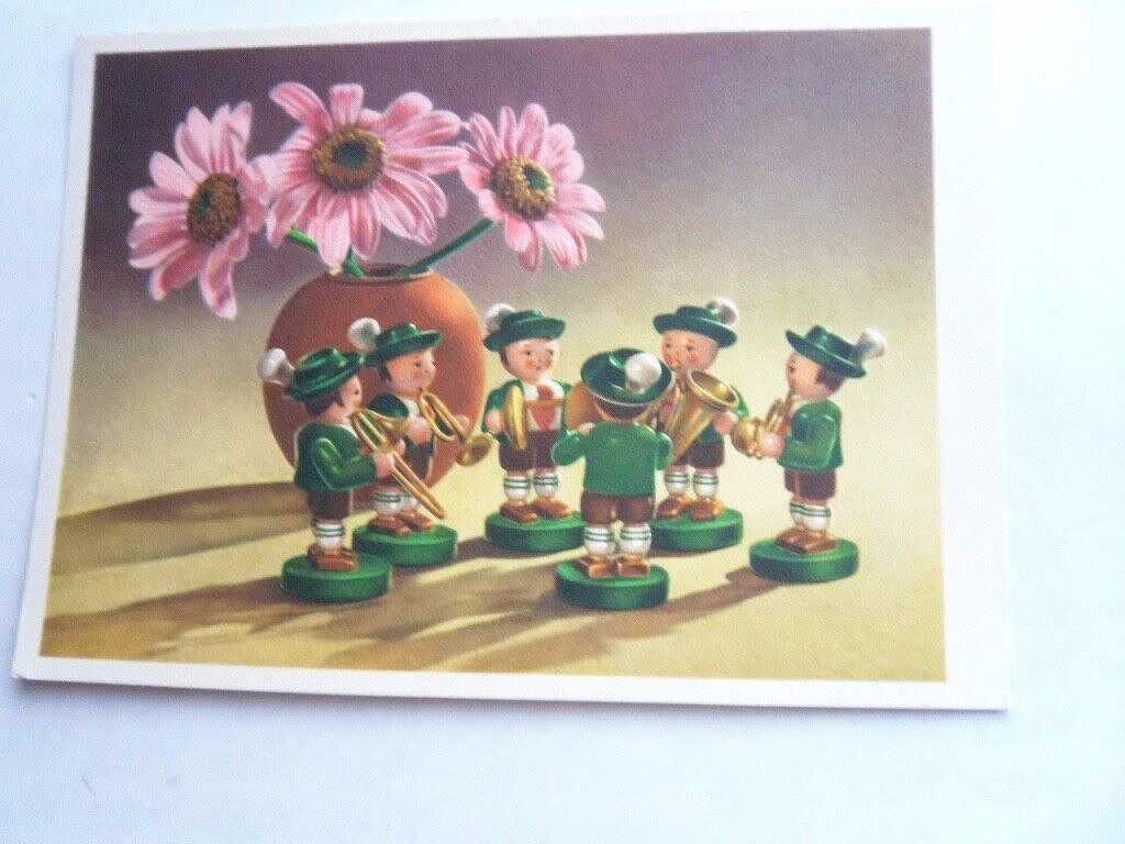 Postcard music hunter chapel Erzgebirge wood folk art 54 GDR publisher Schubert Lausitz