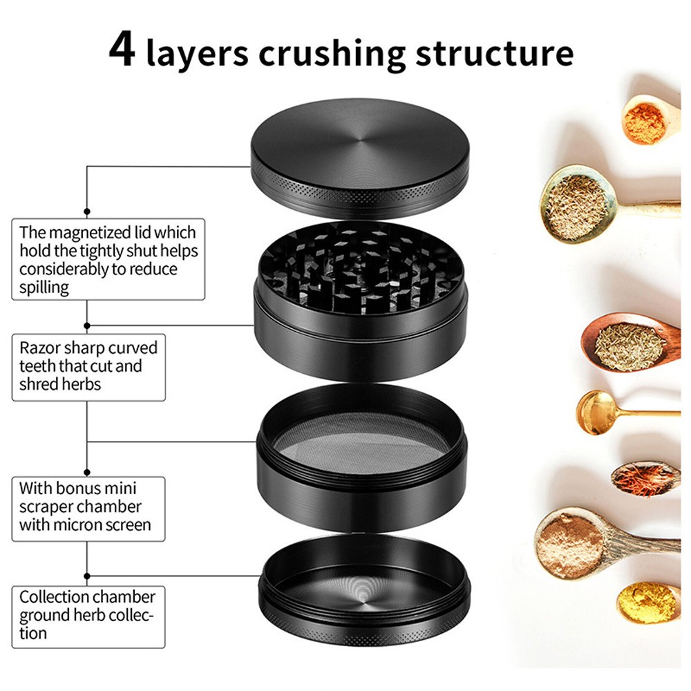 Herb Grinder 4 Layer 3 inch Large Metal Tobacco Crusher Magnetic Tobacco Grinder