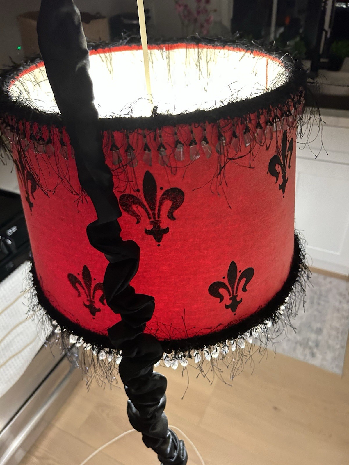 2 Beautiful Red & Black Velvet Swag Hanging Light Fixtures