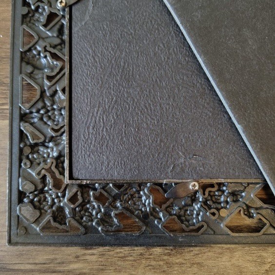 Vtg Roses & Lattice Pewter Frame Fit 5×7 Made In Taiwan Silver Dark Floral Goth