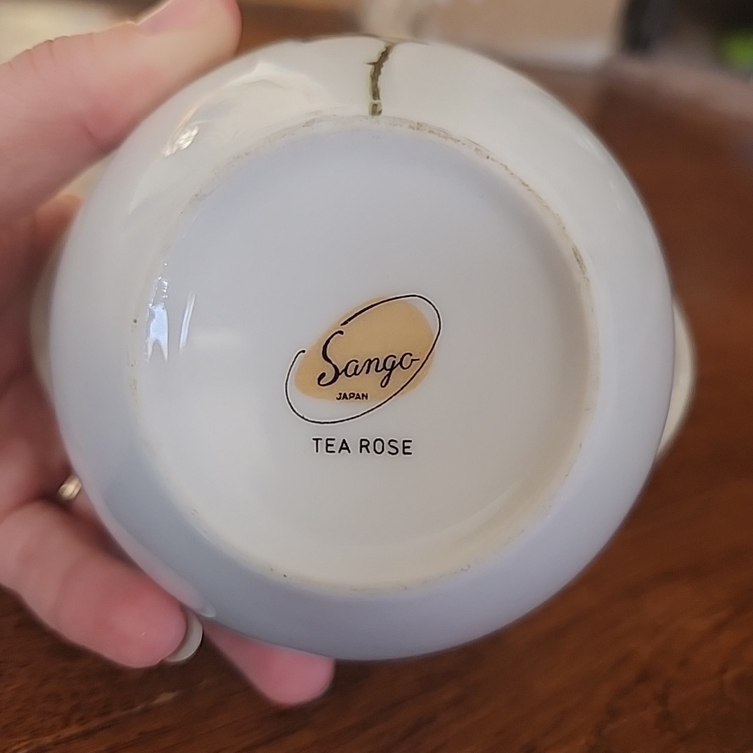 Sango Tea Rose Cream & Sugar Dish Set Fine China Porcelain Japan Vtg Floral EUC