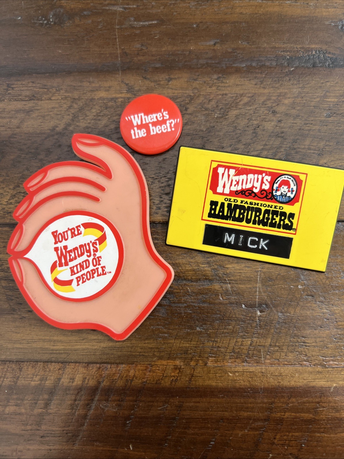 Vtg WENDY’S Employee Name Badge Lg Button Pin Lot Where’s The Beef? Kind People