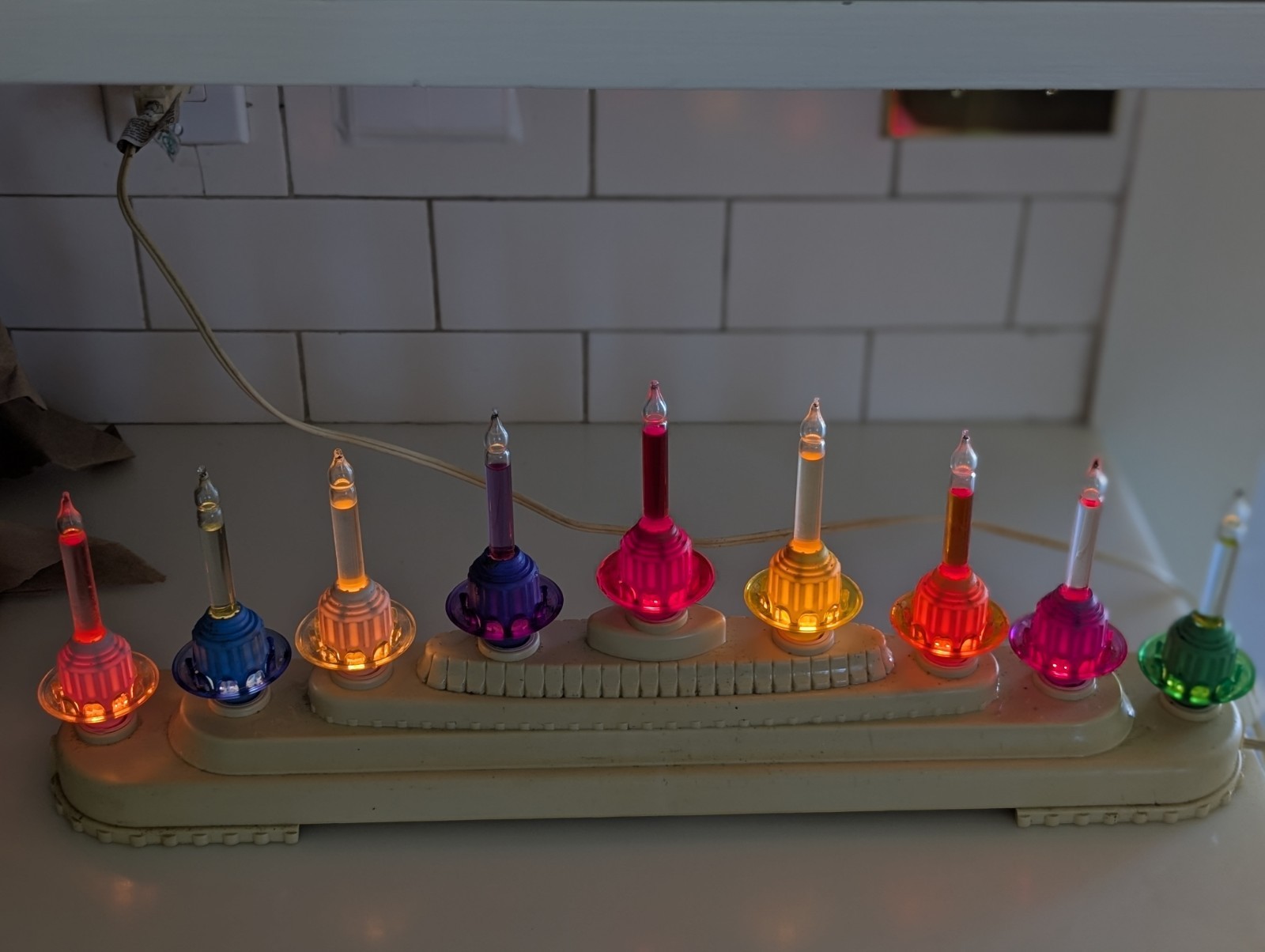 Vintage Christopher Radko Shiny Brite Flicker 9 Light Candolier Multi Color