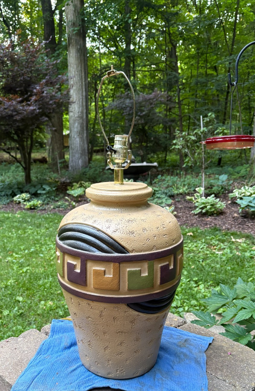 Vintage Large Lamp Southwest Mexican Tribal Ceramic Pottery Lamp 30″ Working