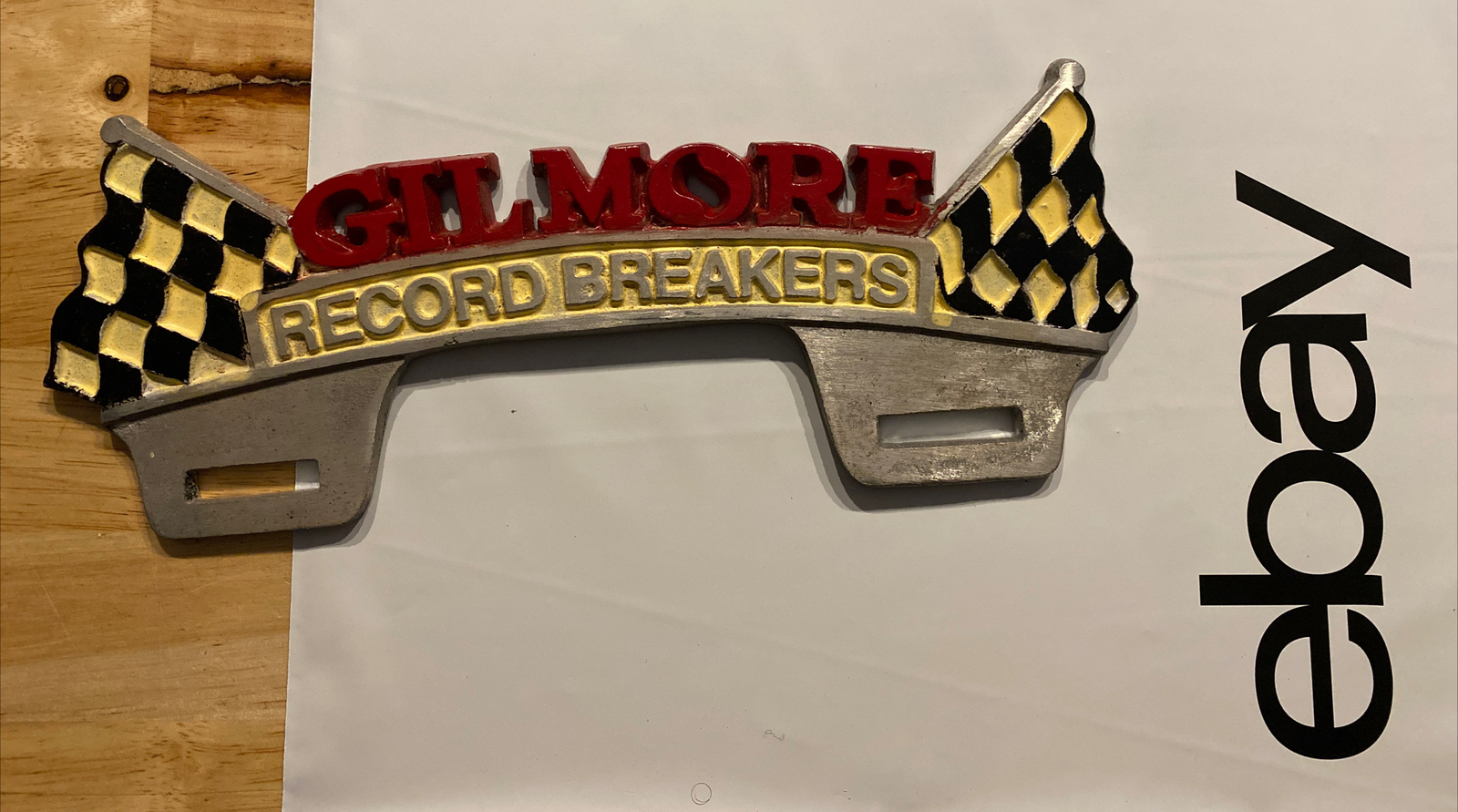 Gilmore Racing License Plate Topper Frame Chevy Ford Patina METAL Auto Car Truck