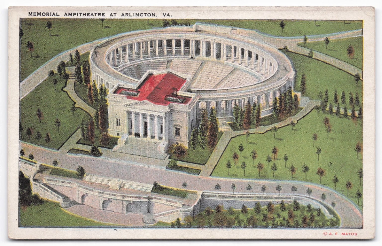 Arlington VA Memorial Amphitheater Linen Postcard Tichnor Quality Views