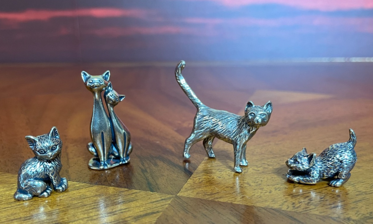 LOT OF 4 Solid BRASS CAT FIGURES Shadow Box US SELLER