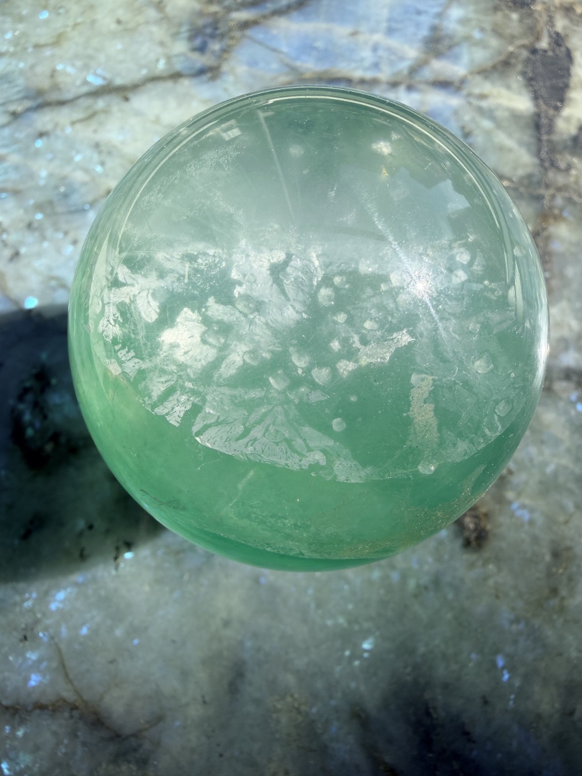 Calcite in Green Fluorite Sphere from China | Manifestation Stone