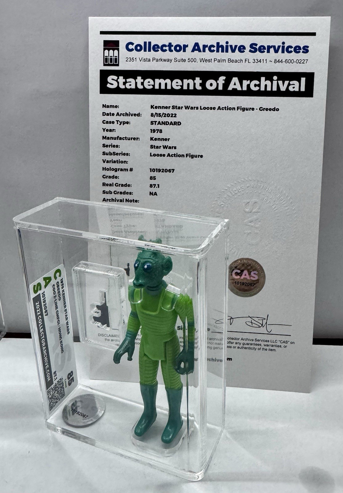 GREEDO Bounty Hunter 1978 Star Wars Kenner Hong Kong Figure Graded CAS 85/87.1