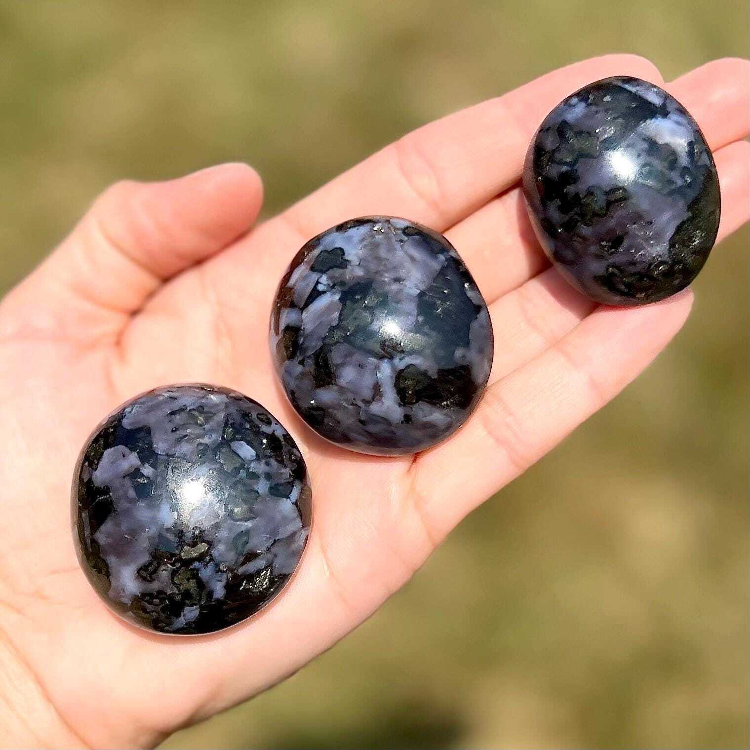 Indigo Gabbro Palm Stone, Mystic Merlinite Natural Indigo Gabbro from Madagascar