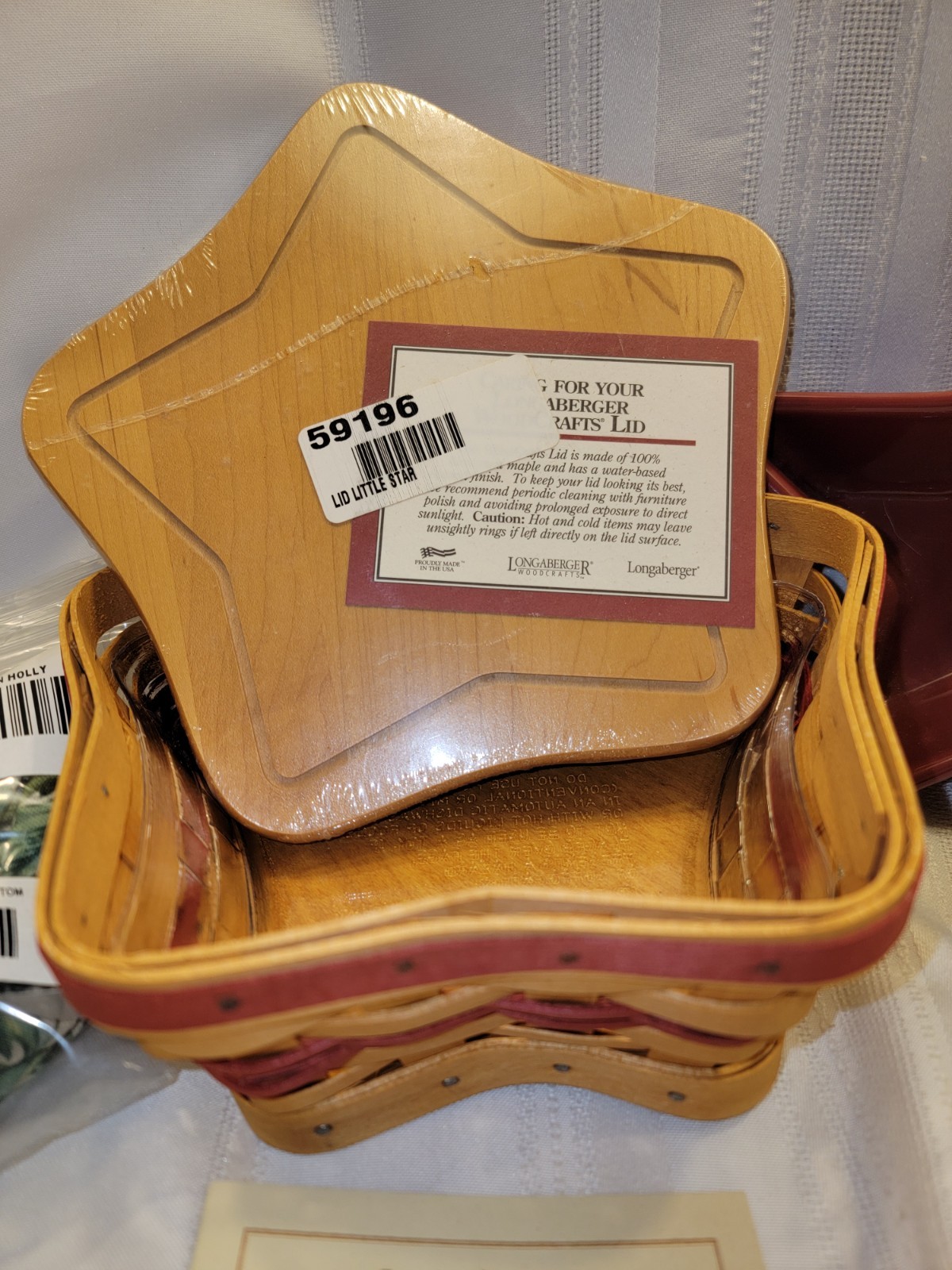 Longaberger 2001 Red Little Star Basket Patriotic Set wrought iron dish w/LID